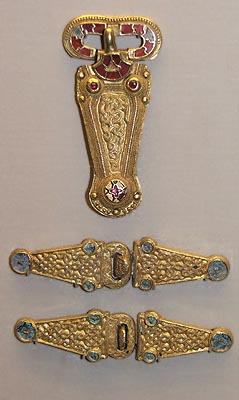 Gold Buckle & Clasps inlaid with Garnets from the Taplow Saxon Burial Mound